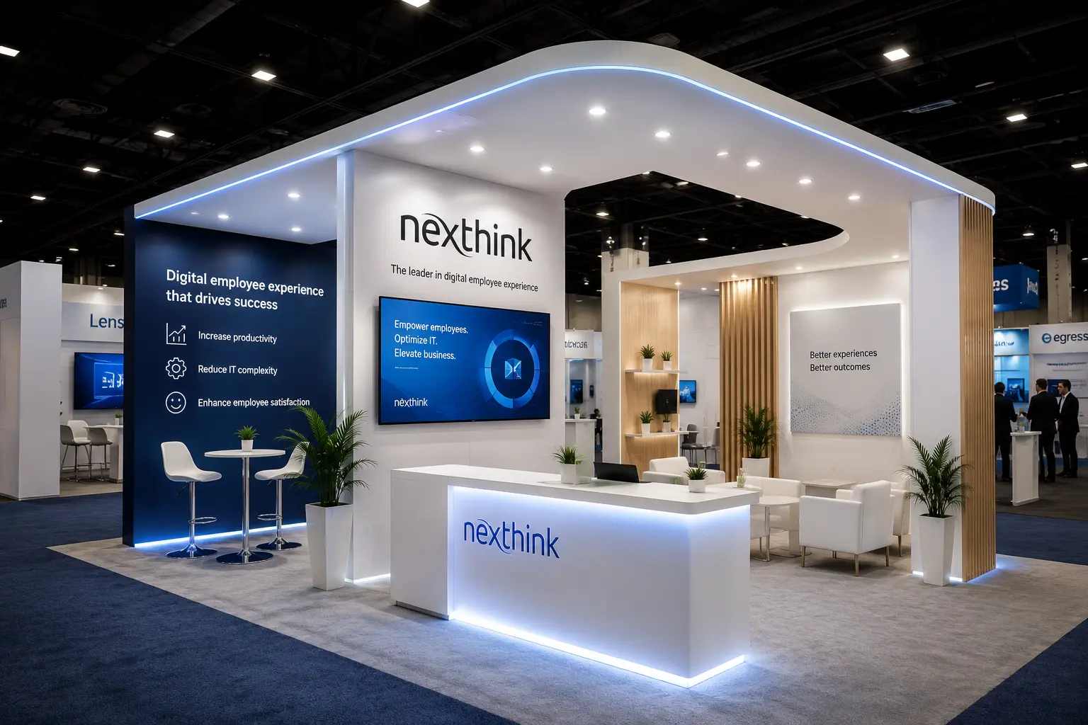 Nexthink Booth Image showcasing ideal lighting for trade show booths