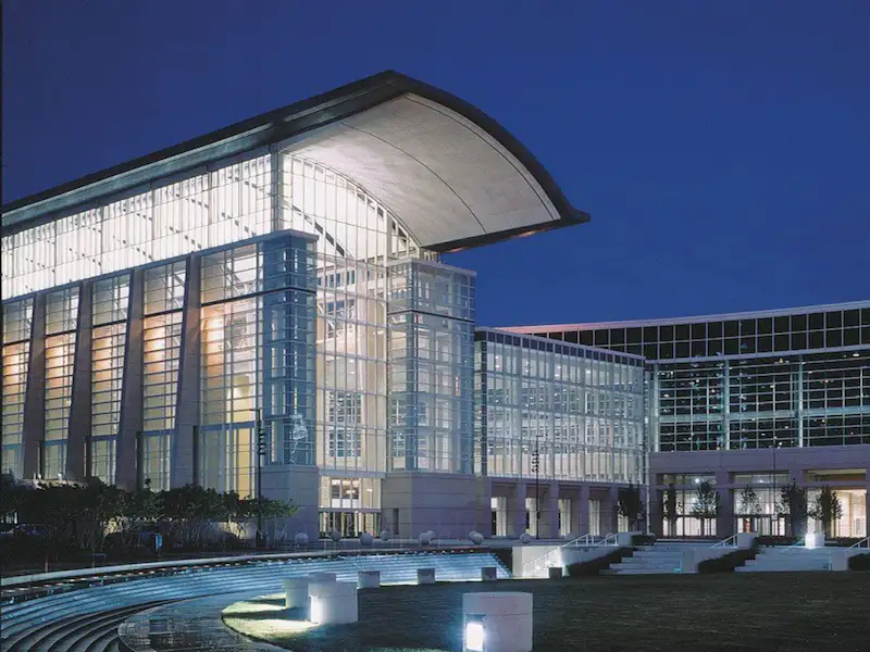 McCormick Place convention centre lit at dusk