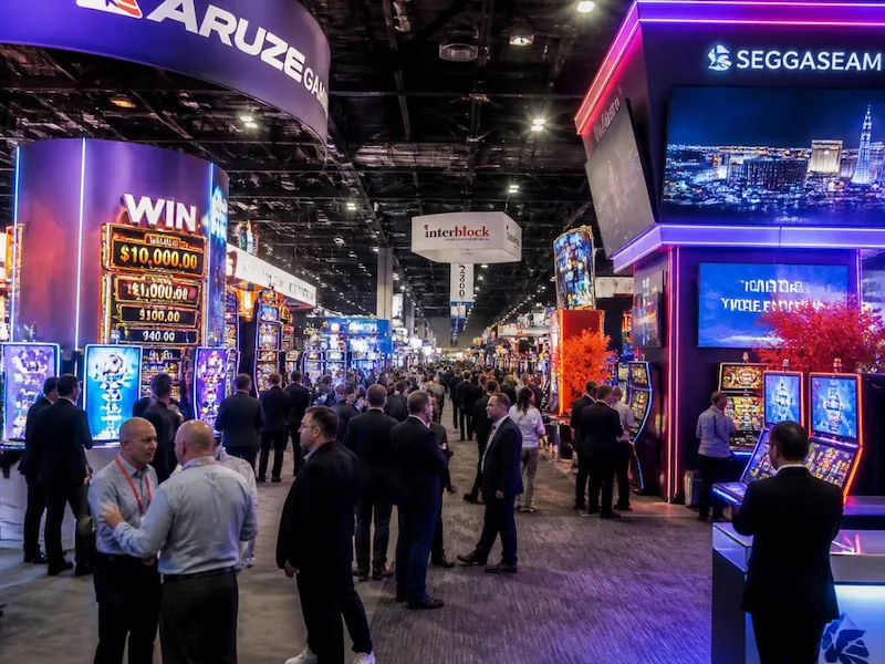 Las Vegas trade show booth rentals at a busy gaming exhibition
