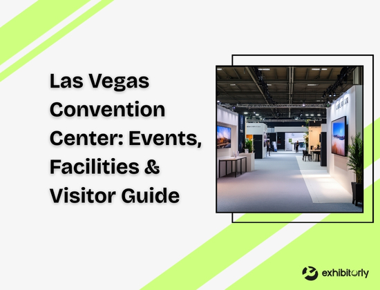 Vegas Convention Center exterior view with event banners by exhibitorly