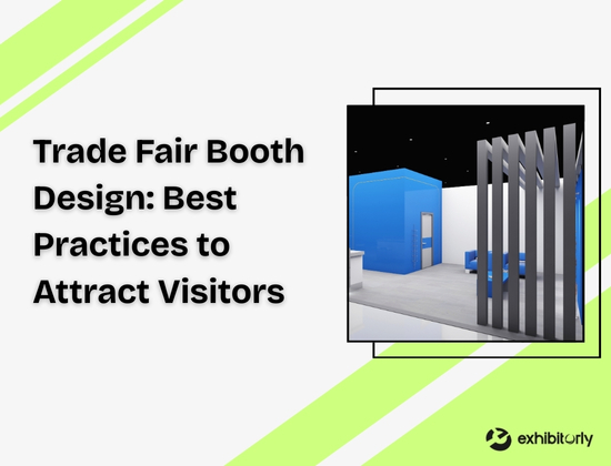Modern trade fair booth design with branding elements by exhibitorly